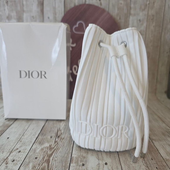 Women's Dior White Pleated Drawstring Cosmetic Bag - Picture 1 of 8
